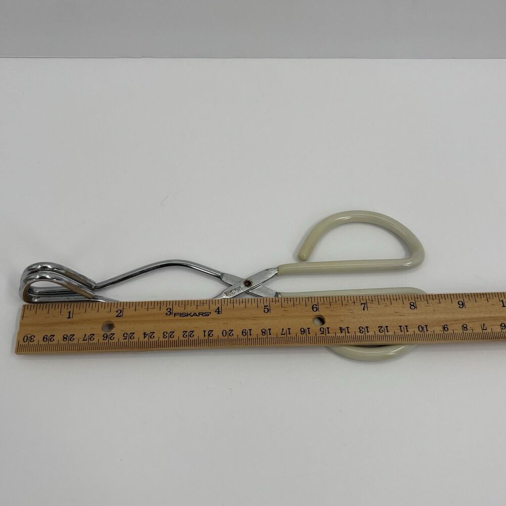 Vintage Scissor Style Tongs  Ivory Vinyl Rubber Coated Handles Hot Dog Grabber - Picture 12 of 12